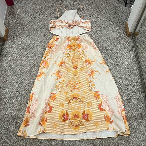 Anthropologie farm rio orange and cream strapless beachy halter top maxi dress - Picture 6 of 9